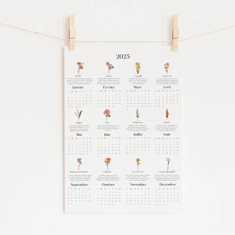 Calendrier A3 - Fleurs 2025-2