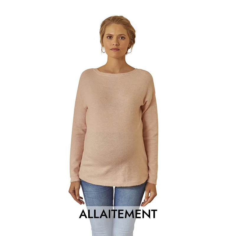 Pull de grossesse/allait col V - Rose saumon-0
