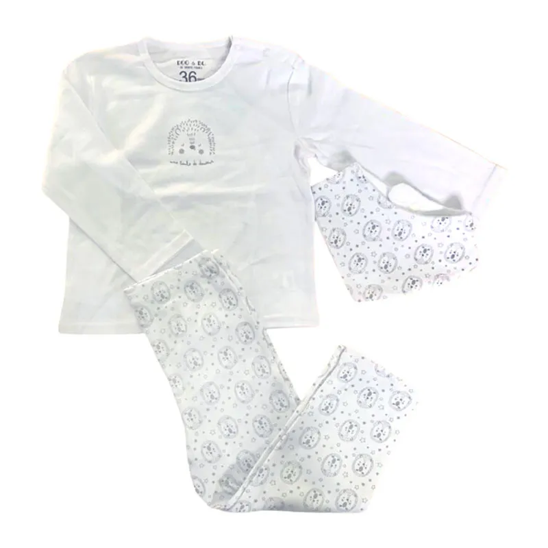 Pyjama ML corsaire + Bavoir bandana Hérisson - Blanc-0
