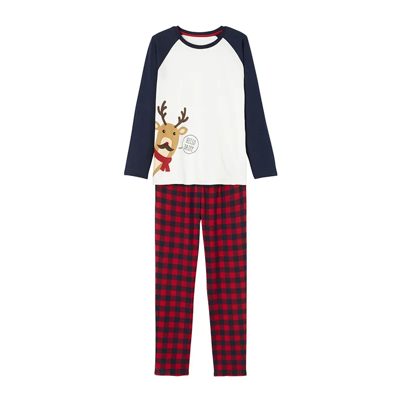Pyjama Homme Renne de noël - Rouge/Marine/Écru-0