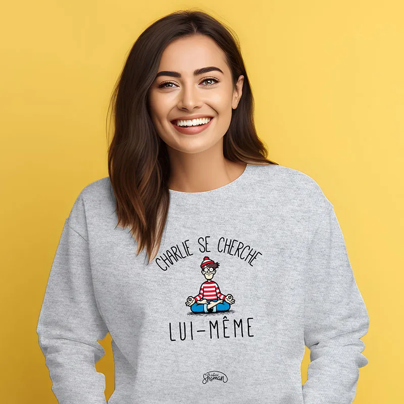 Sweat Femme Charlie se cherche lui-même  - Gris chiné-0