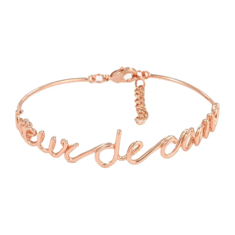 Bracelet fil Soeur de coeur - Laiton rosé-0