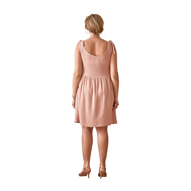 Robe de grossesse/allait gaze de coton - Rose-3