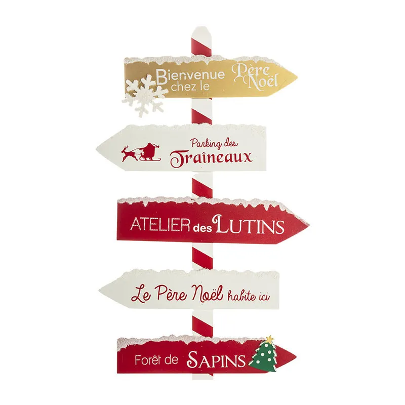 Pancarte Bienvenue chez le Père Noël Rouge/Blanc - 40x1x120cm-1
