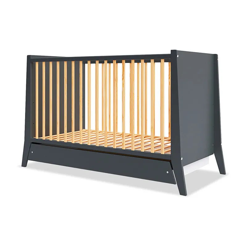 Lit Bébé évolutif Timeo Gris/Bois - 60x120cm-1