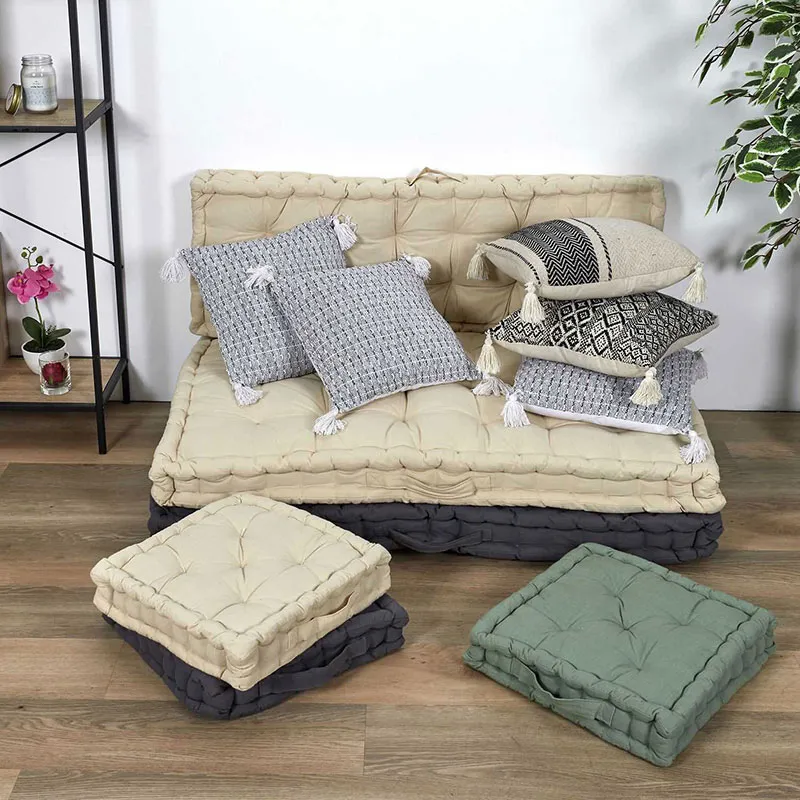 Coussin Ethnique Pompons Beige/Noir - 40x40cm-5