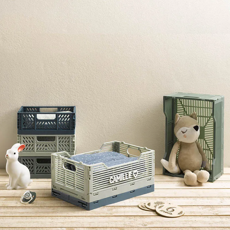 2 Cagettes Pliables & empilables M Bleu minéral - 30x20x11,5cm-2