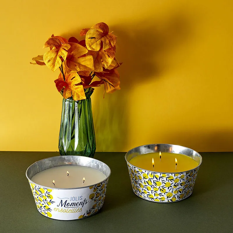 Bougie parfumée citronnelle pot métal Aléat. - 9x20.50cm-1