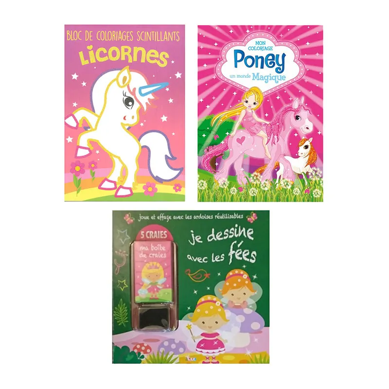 3 Cahiers de coloriage Licorne/Poney/Féés - 3+-0