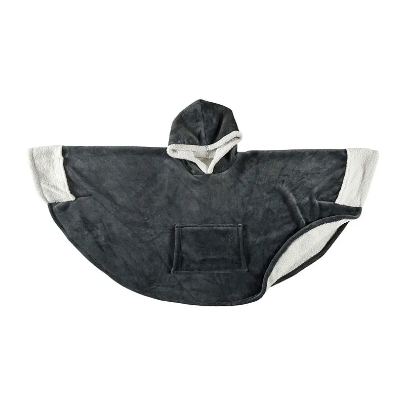 Plaid Poncho Sherpa avec manches Gris foncé - 150x100cm-1