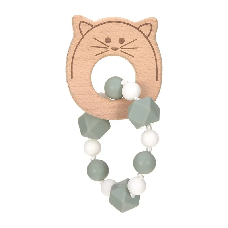 Bracelet de dentition Bois/Silicone Little Chums Chat - 0m+-1