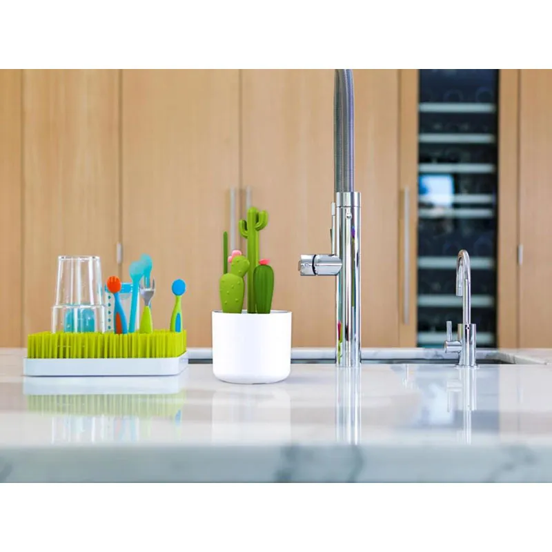 Set 4 brosses à biberon Cactus + Présentoir - Blanc/Vert-6