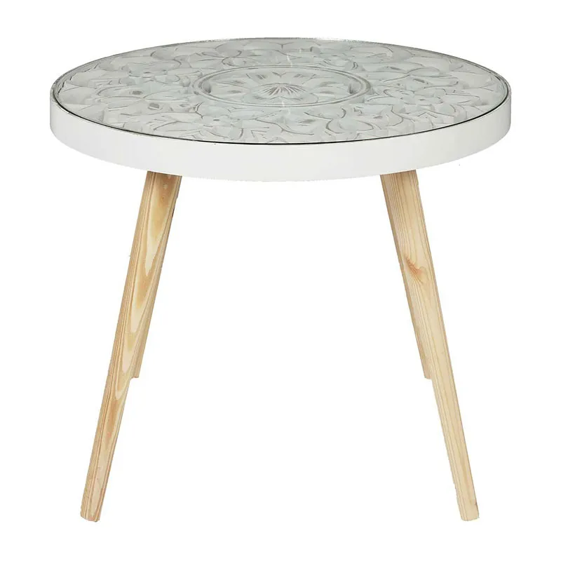 Table basse Bois Arabesque Beige - 50x42x50cm-0