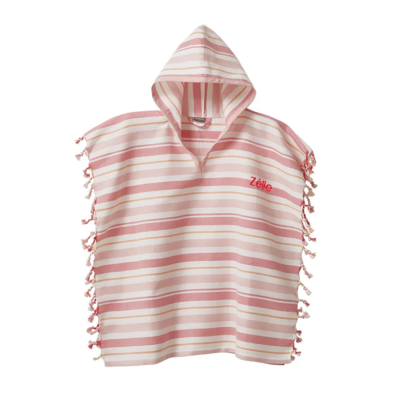 Poncho fouta rayé - Rose-0