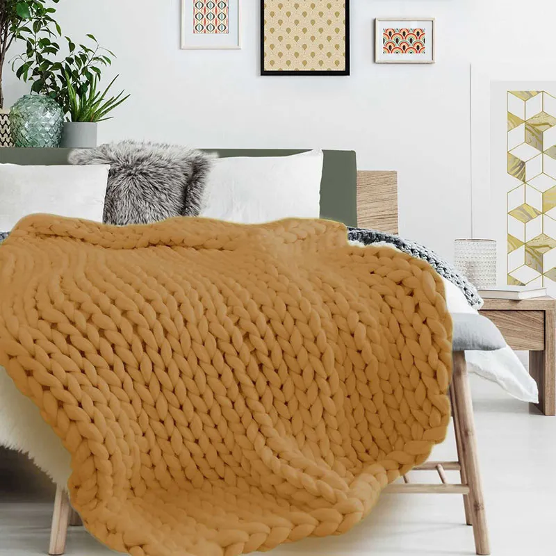 Plaid grosse maille chunky Jaune - 150x120cm-4