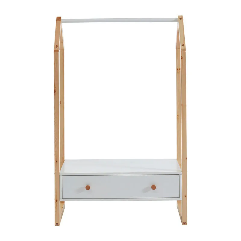 Portant Tiny + Tiroir Bois/Blanc - 80x40x125cm-3
