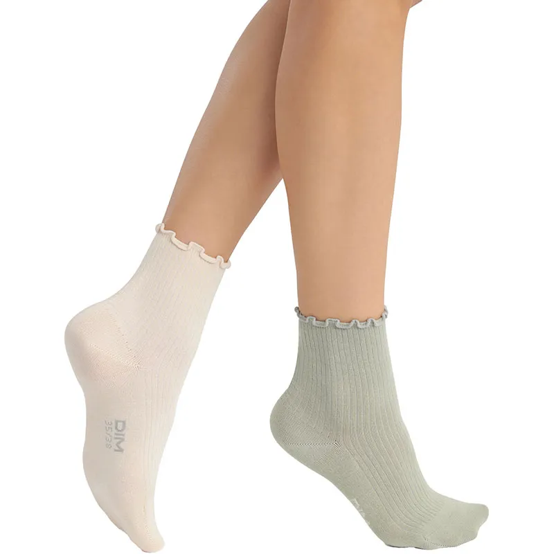 2 paires de Chaussettes Femme Modal - Gris/Blanc-0