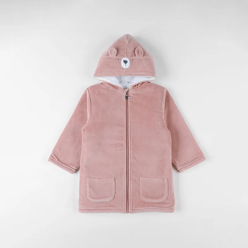 Peignoir Zippé en velours Ours - Rose-1