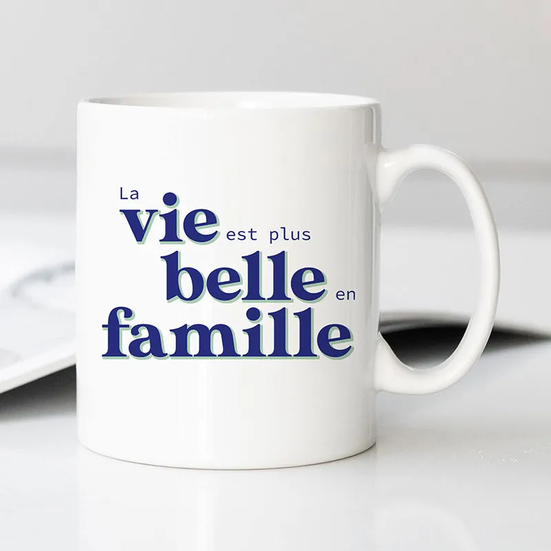 Mug La vie est plus belle en famille bleu - Blanc-0
