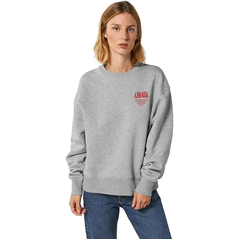 Sweat Femme Amour coeur 2 - Gris Chiné-0