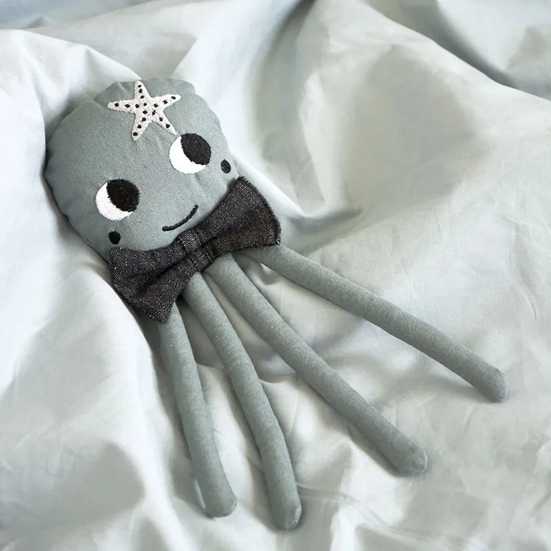 Peluche Chiffon Coton BIO Pieuvre Bleu - 27cm-1