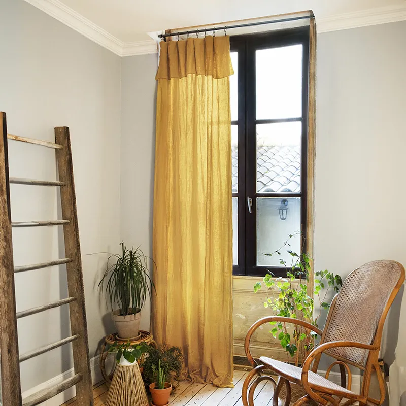 Rideau ajustable Gaze de coton Safran - 140x300cm-0