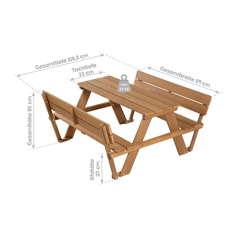 Table de pique-nique Outdoor+ Teck - 12m+-1