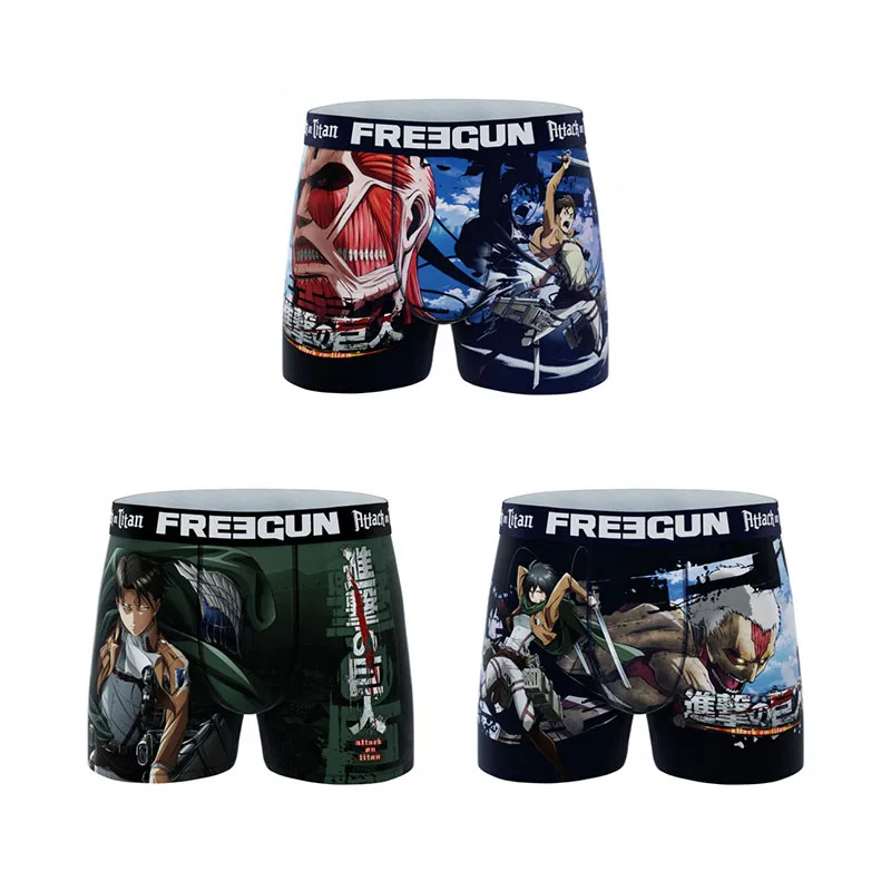 3 boxers homme Attack On Titan - Rouge/Bleu/Noir/Blanc/Vert-1