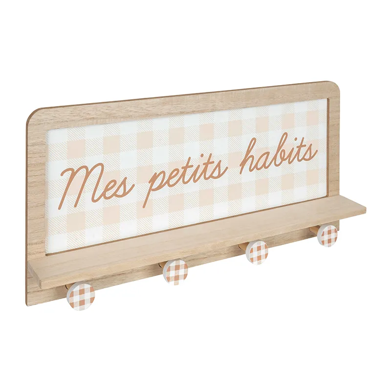 Patère 4 crochets Vichy Ferme Bois - 45x6x22cm-1