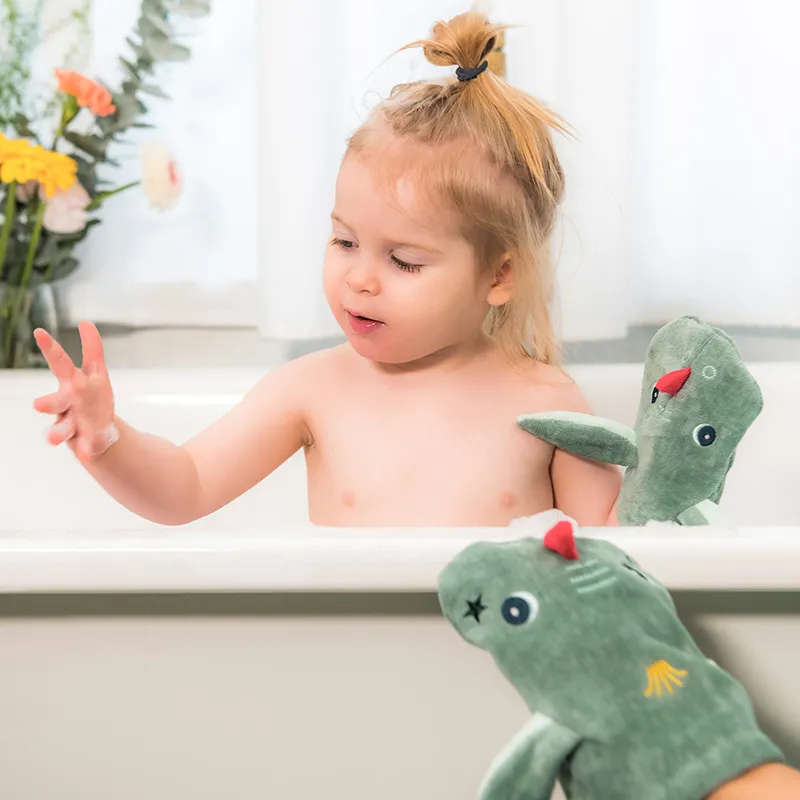 2 Gants de toilette marionnette Joe le dragon - 6m+-5