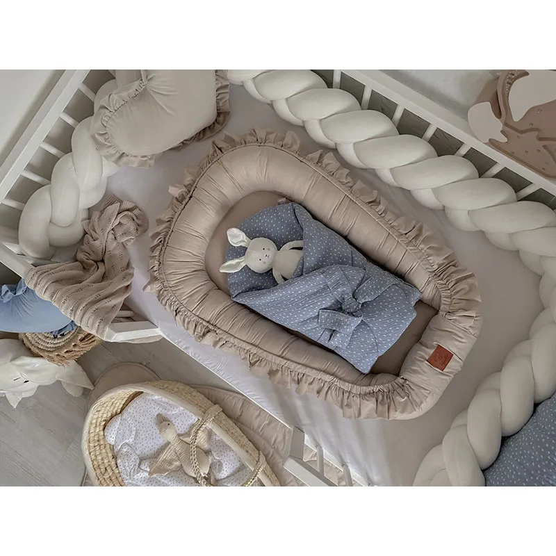 Cocon cale-bébé à volants Beige - 110x60cm-9