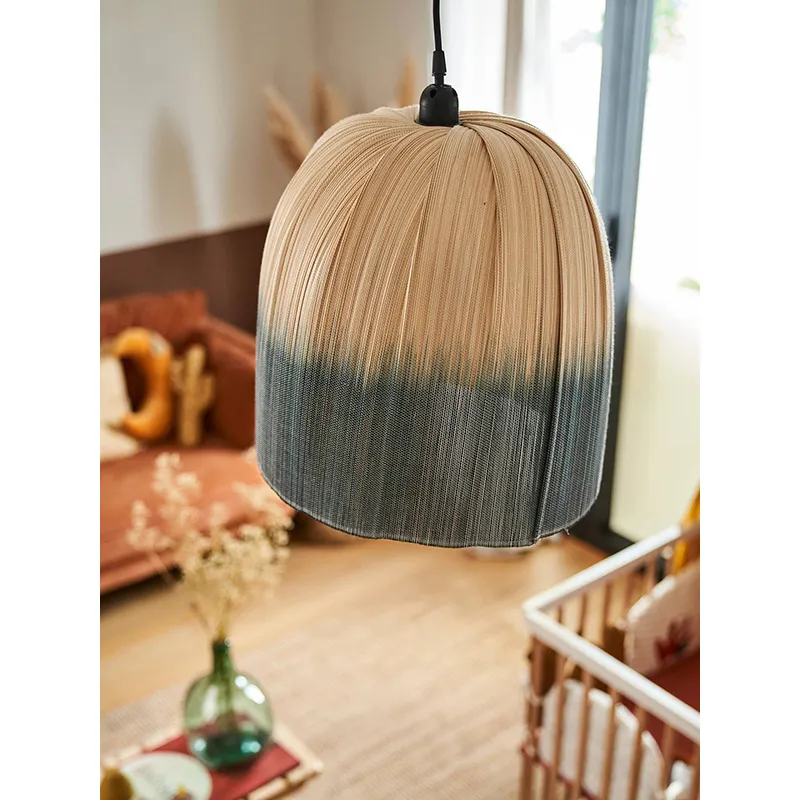 Abat-jour Bambou Tie and Dye Beige/Bleu - 44x36cm-6
