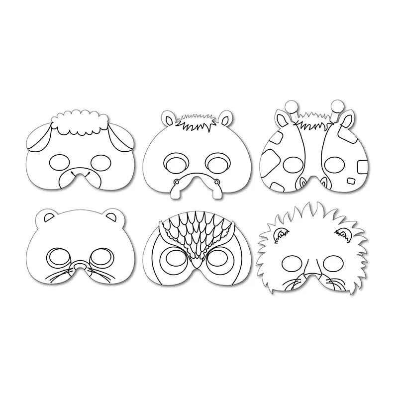 6 Masques en carton à décorer Animaux - 36m+-1