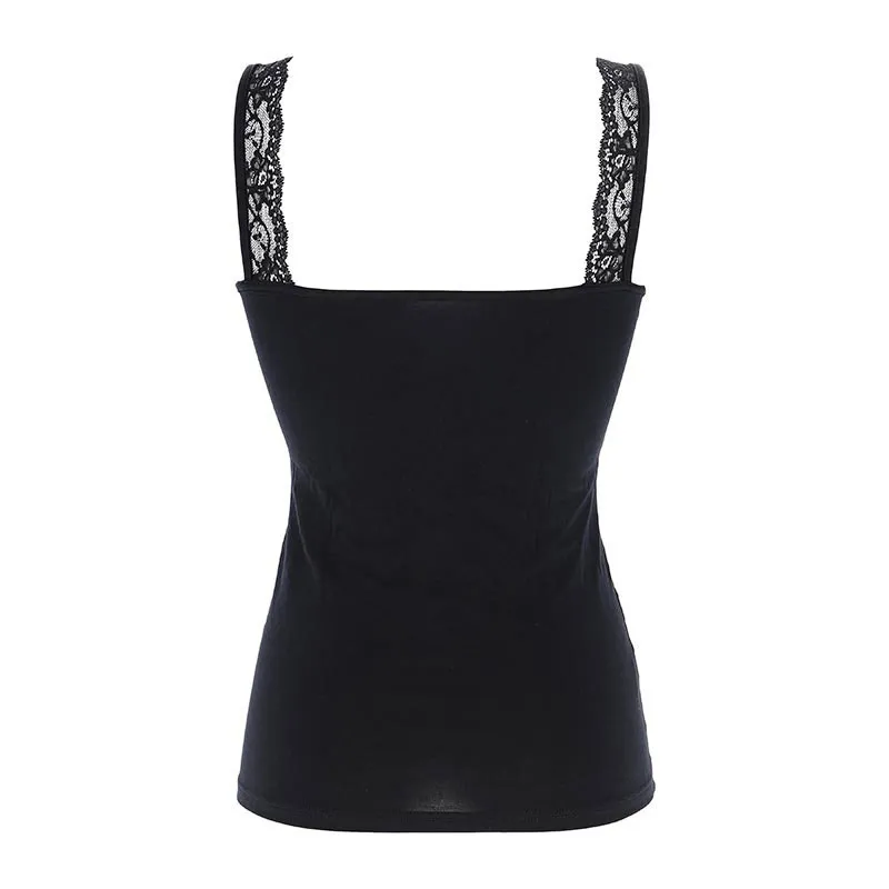 Débardeur Dentelle Coton Biélastique - Noir-2