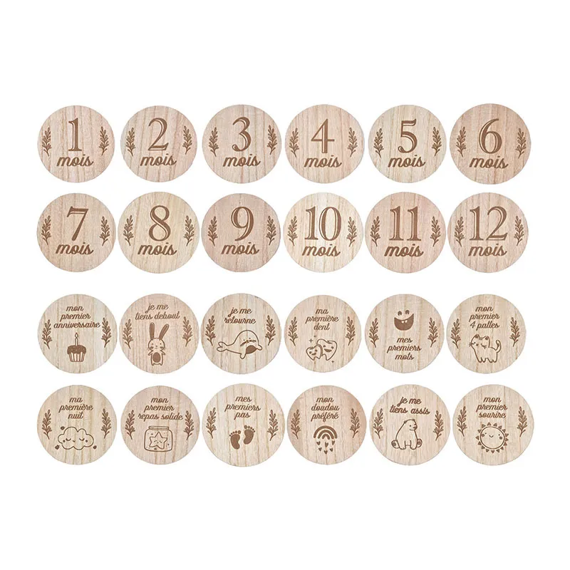12 Cartes étapes Bébé Bois - Ø9cm-0