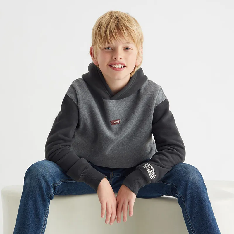 Hoodie Relaxed Fit Colorblock Junior - Charcoal heather-0
