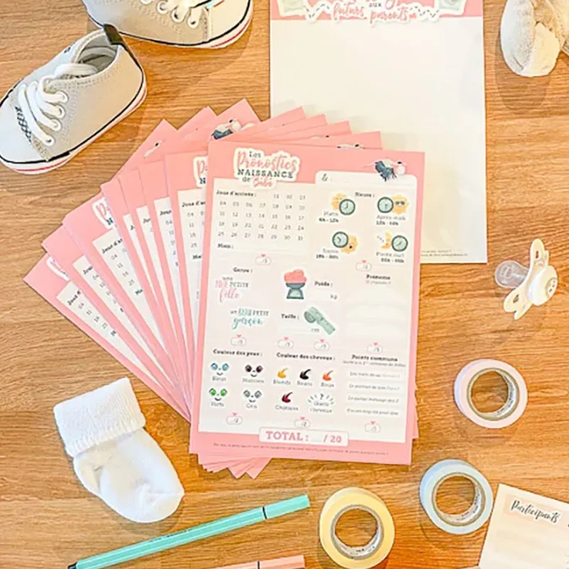 24 Cartes Pronostics Baby Shower - Rose-0