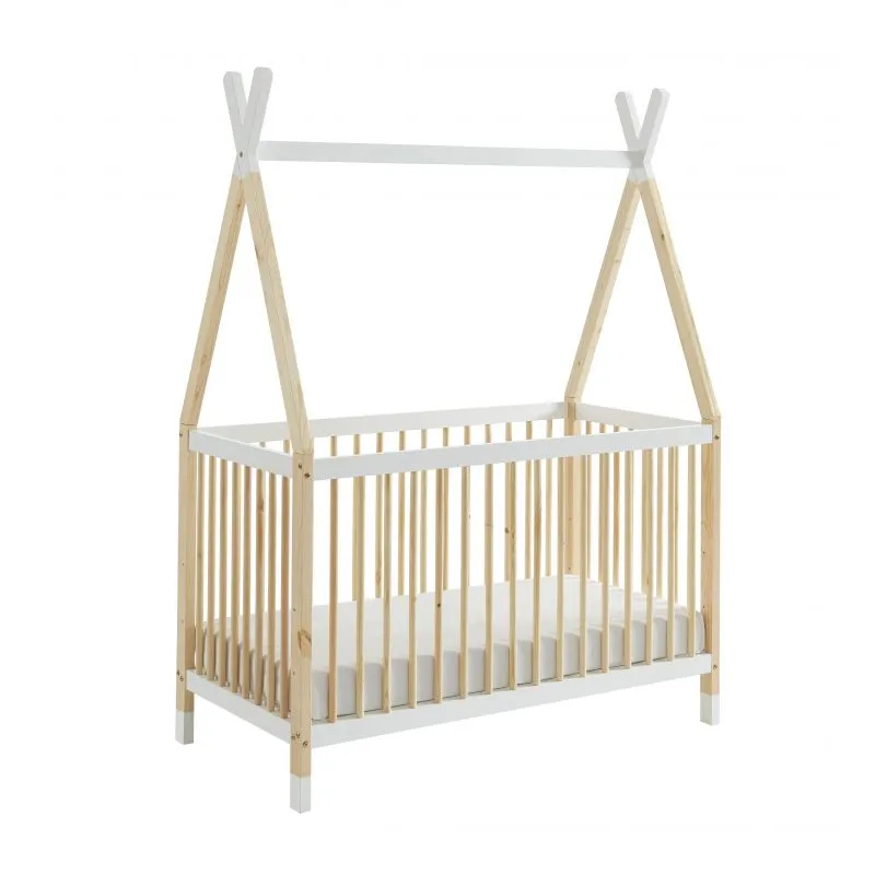 Lit bébé Tipi Pin/Blanc + Sommier-1