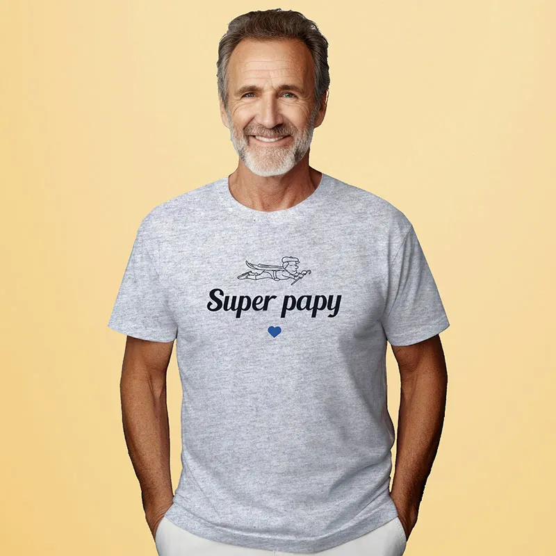 T-shirt Homme Super papy 2 waf BIO - Gris chiné-0
