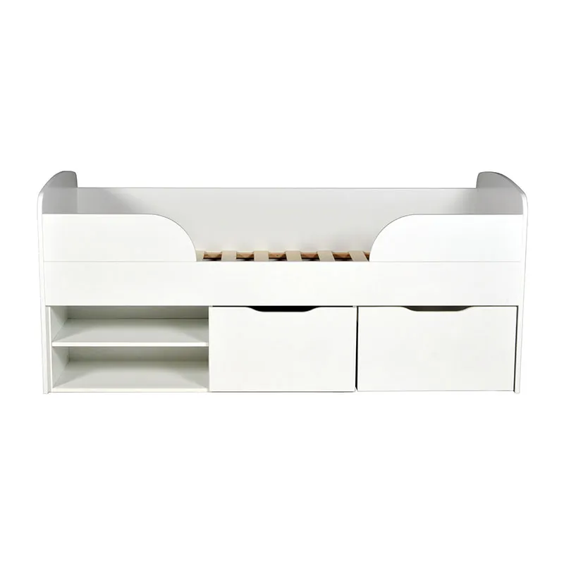 Lit mi-hauteur avec rangement + Sommier + Rangements Elio Blanc-5