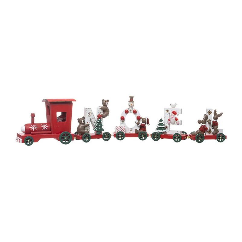 Train en bois Noël Rouge - 44,5x5,5x9cm-0
