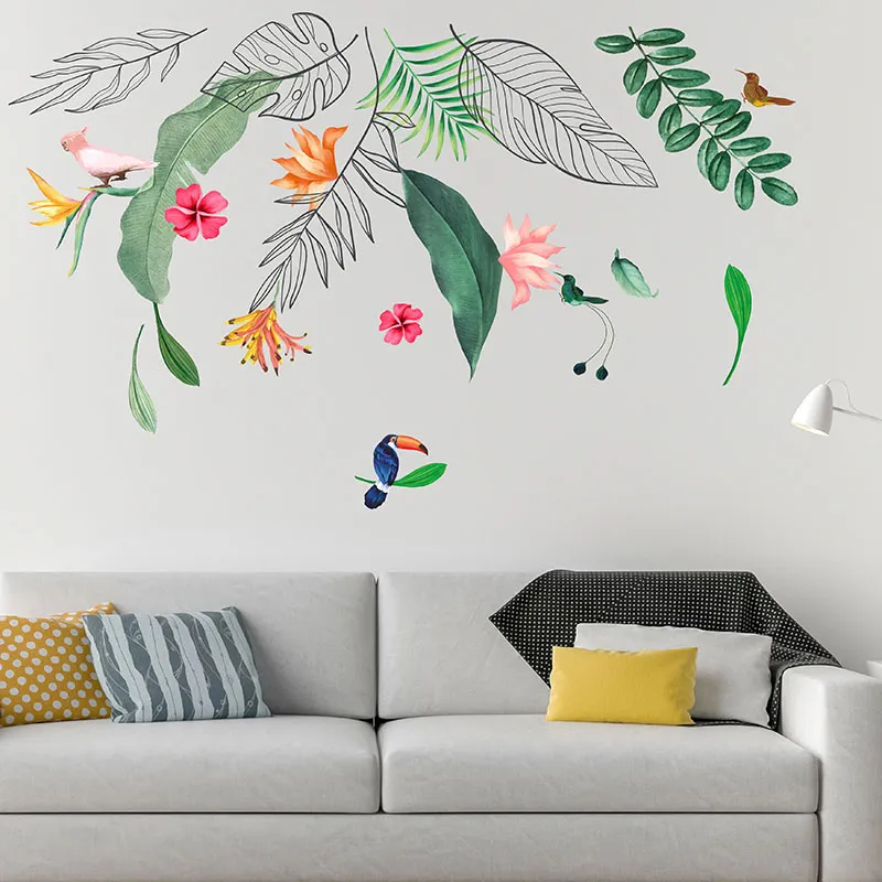 Stickers - Feuilles, fleurs et oiseaux tropicaux-3