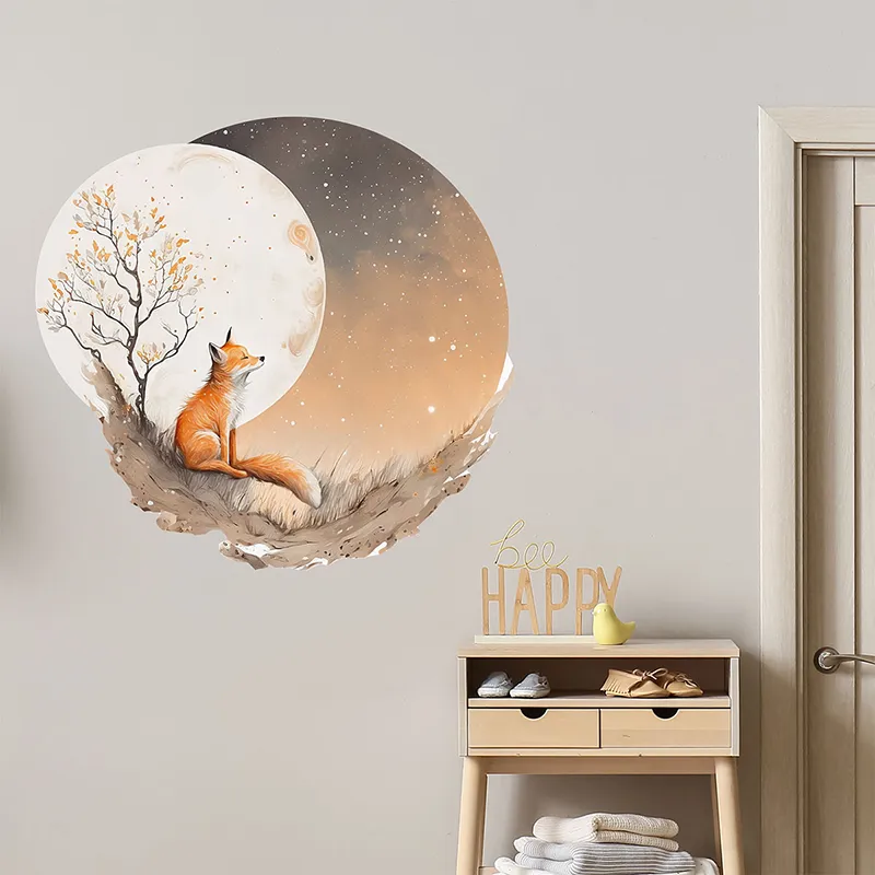 Stickers - Animal renard à la pleine lune-2