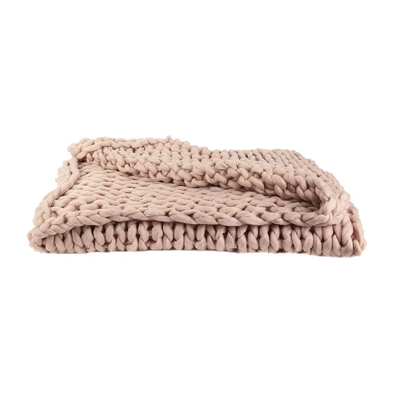 Plaid grosse maille chunky Rose - 150x120cm-2
