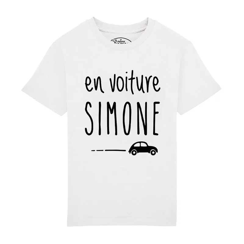 T-shirt Enfant En voiture Simone BIO - Blanc-0