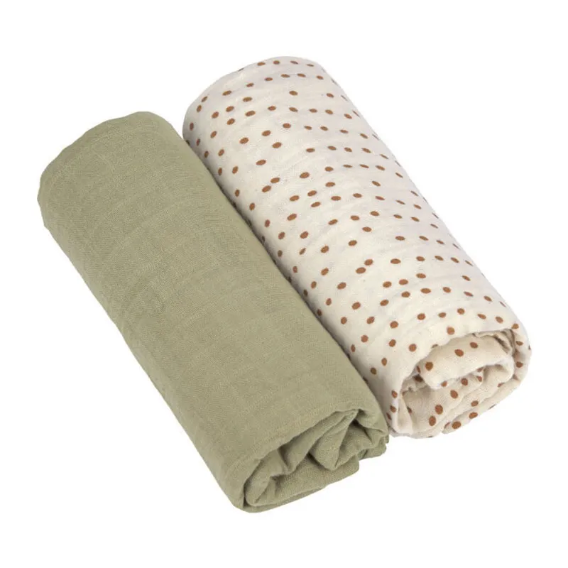 Set de 2 langes d'emmaillotage Coton L 80x80 cm Caramel - Lassig-0