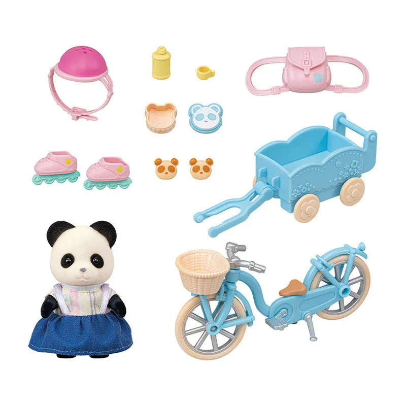Fille panda avec son vélo & sa remorque - 12pcs-0