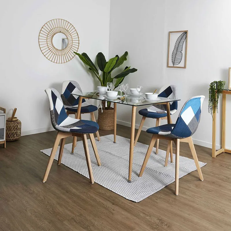 4 Chaises Patchwork Bleu/Gris --2