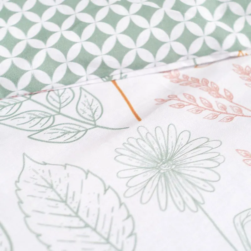 Parure 3pcs Coton Feuillages Orange/Vert-1