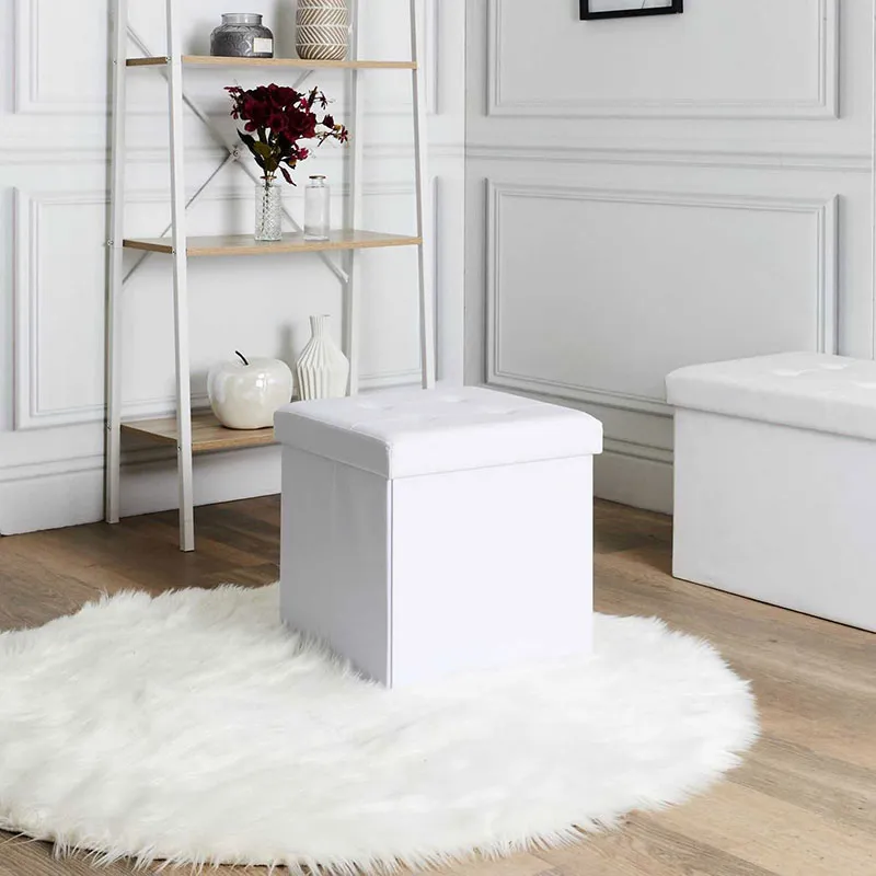 Coffre pouf Pliable Blanc - 37,5x37,5cm-0
